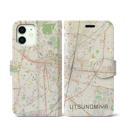 【宇都宮（栃木県）】地図柄iPhoneケース（手帳タイプ）ナチュラル・iPhone 12 mini 用
