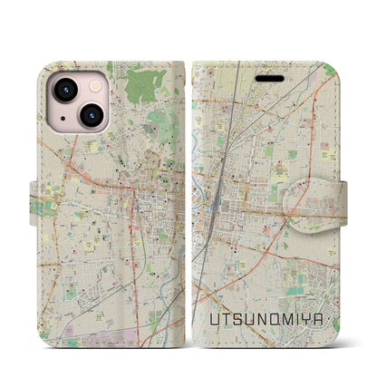 【宇都宮（栃木県）】地図柄iPhoneケース（手帳タイプ）ナチュラル・iPhone 13 mini 用