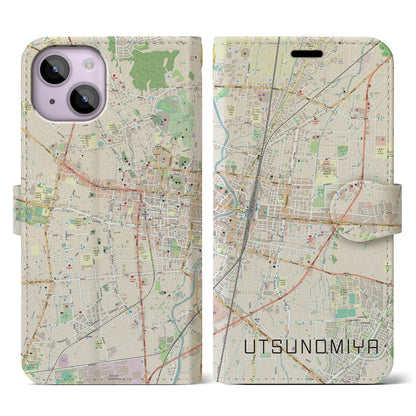 【宇都宮（栃木県）】地図柄iPhoneケース（手帳タイプ）ナチュラル・iPhone 14 用