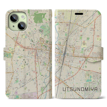【宇都宮（栃木県）】地図柄iPhoneケース（手帳タイプ）ナチュラル・iPhone 15 用
