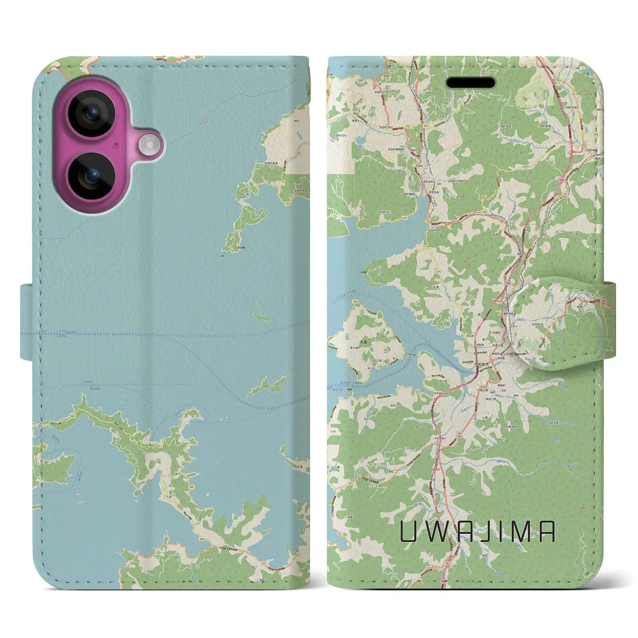 【宇和島（愛媛県）】地図柄iPhoneケース（手帳タイプ）ナチュラル・iPhone 16 Pro 用