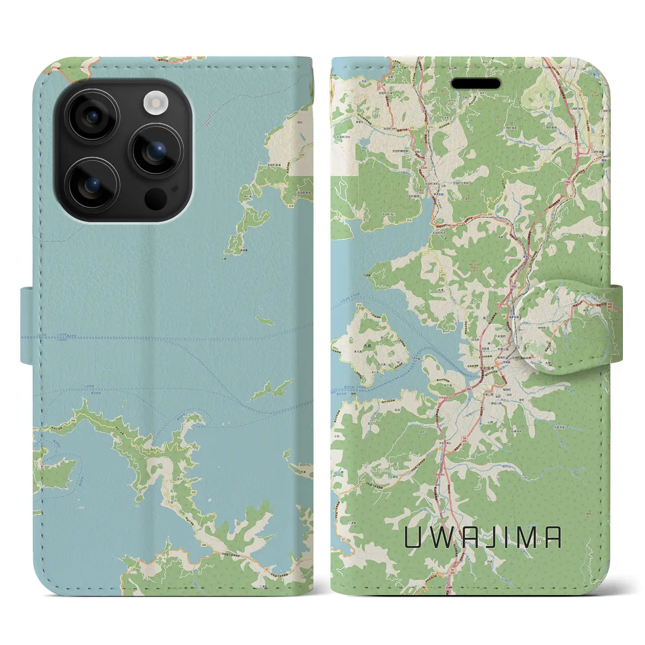 【宇和島（愛媛県）】地図柄iPhoneケース（手帳タイプ）ナチュラル・iPhone 16 用