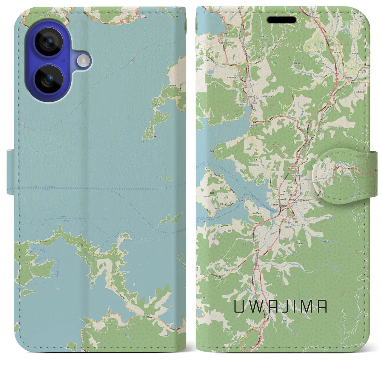 【宇和島（愛媛県）】地図柄iPhoneケース（手帳タイプ）ナチュラル・iPhone 16 Pro Max 用