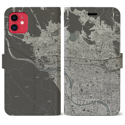 【太秦（京都府）】地図柄iPhoneケース（手帳タイプ）モノトーン・iPhone 11 用