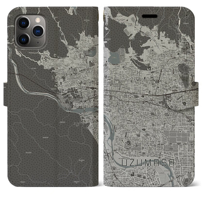 【太秦（京都府）】地図柄iPhoneケース（手帳タイプ）モノトーン・iPhone 11 Pro Max 用