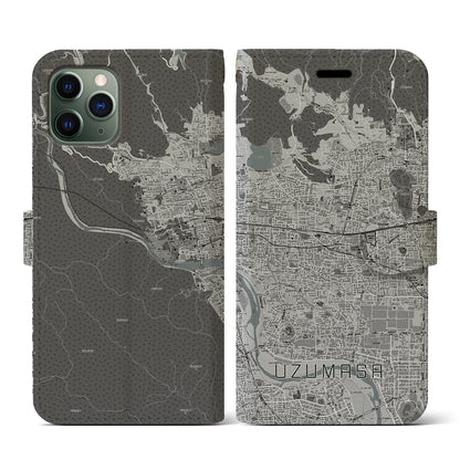 【太秦（京都府）】地図柄iPhoneケース（手帳タイプ）モノトーン・iPhone 11 Pro 用