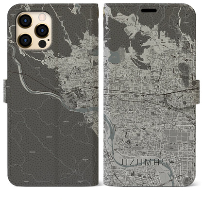 【太秦（京都府）】地図柄iPhoneケース（手帳タイプ）モノトーン・iPhone 12 Pro Max 用