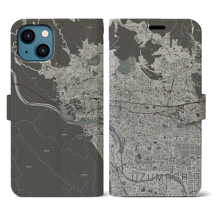 【太秦（京都府）】地図柄iPhoneケース（手帳タイプ）モノトーン・iPhone 13 用