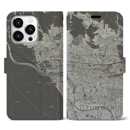 【太秦（京都府）】地図柄iPhoneケース（手帳タイプ）モノトーン・iPhone 13 Pro 用