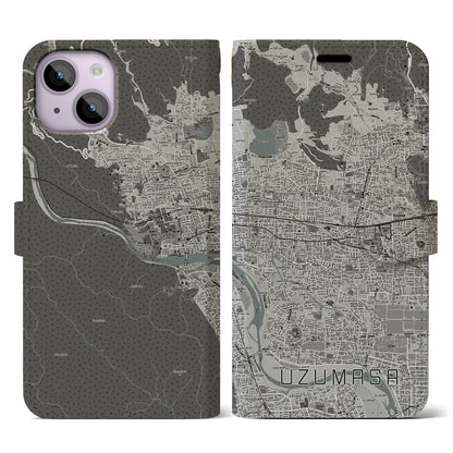 【太秦（京都府）】地図柄iPhoneケース（手帳タイプ）モノトーン・iPhone 14 用