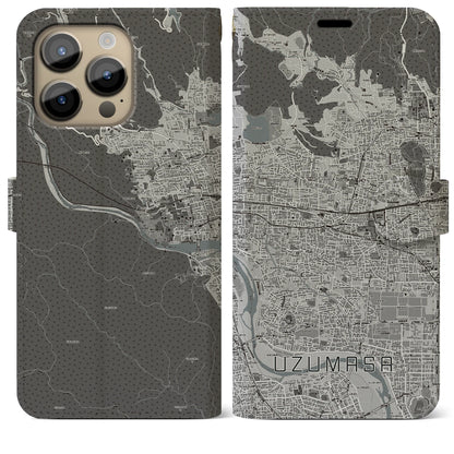 【太秦（京都府）】地図柄iPhoneケース（手帳タイプ）モノトーン・iPhone 14 Pro Max 用