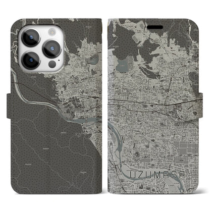 【太秦（京都府）】地図柄iPhoneケース（手帳タイプ）モノトーン・iPhone 14 Pro 用