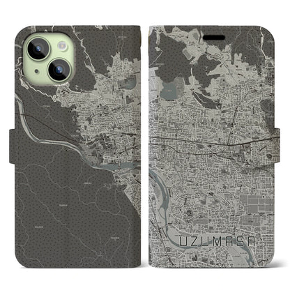 【太秦（京都府）】地図柄iPhoneケース（手帳タイプ）モノトーン・iPhone 15 用