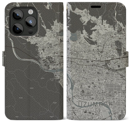 【太秦（京都府）】地図柄iPhoneケース（手帳タイプ）モノトーン・iPhone 15 Pro Max 用