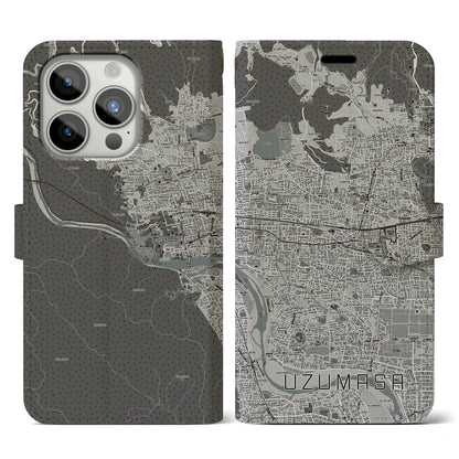 【太秦（京都府）】地図柄iPhoneケース（手帳タイプ）モノトーン・iPhone 15 Pro 用