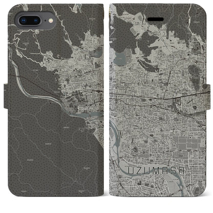 【太秦（京都府）】地図柄iPhoneケース（手帳タイプ）モノトーン・iPhone 8Plus /7Plus / 6sPlus / 6Plus 用