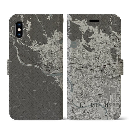 【太秦（京都府）】地図柄iPhoneケース（手帳タイプ）モノトーン・iPhone XS / X 用