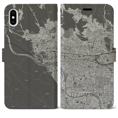 【太秦（京都府）】地図柄iPhoneケース（手帳タイプ）モノトーン・iPhone XS Max 用