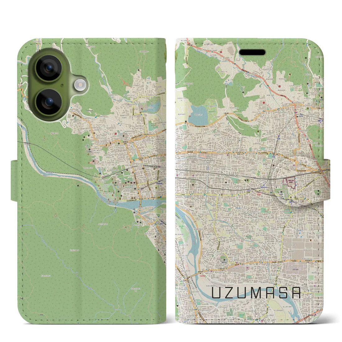 【太秦（京都府）】地図柄iPhoneケース（手帳タイプ）ナチュラル・iPhone 17 Pro Max 用