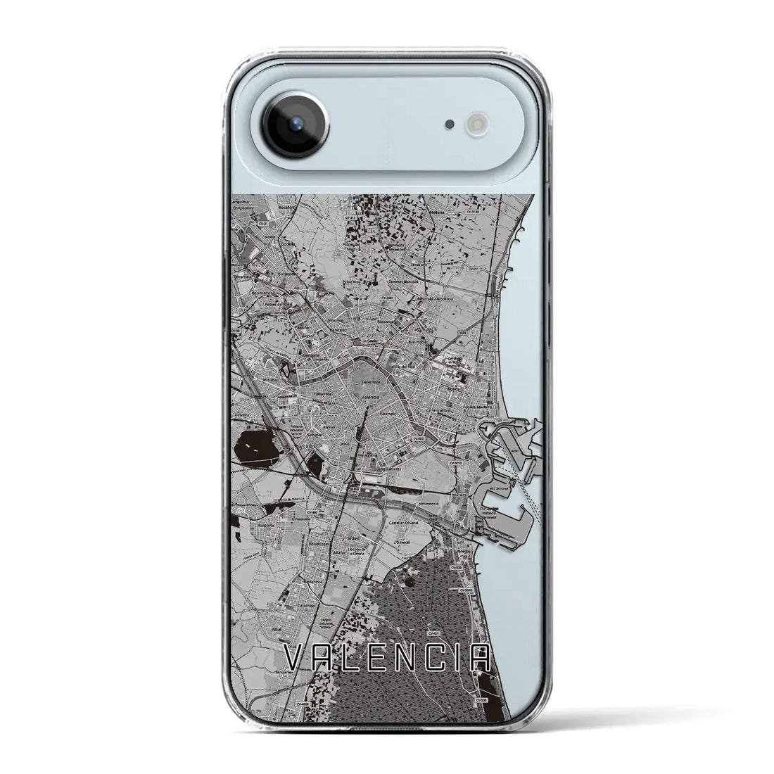 【バレンシア(スペイン)】地図柄iPhoneケース(クリアタイプ)モノトーン・iPhone 17 Pro Max 用