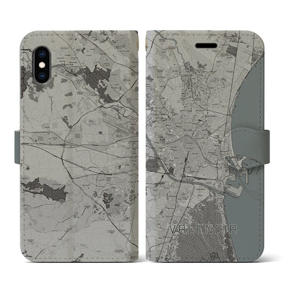 【バレンシア（スペイン）】地図柄iPhoneケース（手帳タイプ）モノトーン・iPhone XS / X 用