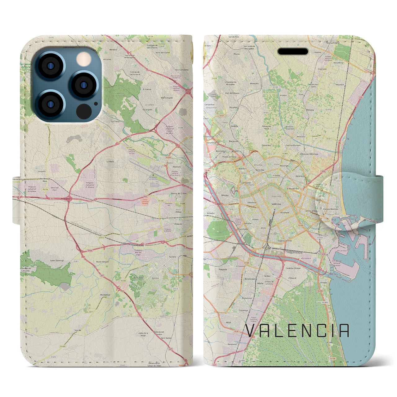【バレンシア（スペイン）】地図柄iPhoneケース（手帳タイプ）