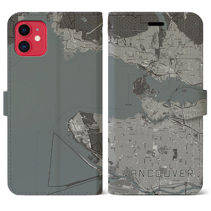 【バンクーバー（カナダ）】地図柄iPhoneケース（手帳タイプ）モノトーン・iPhone 11 用