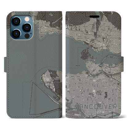 【バンクーバー（カナダ）】地図柄iPhoneケース（手帳タイプ）モノトーン・iPhone 12 / 12 Pro 用