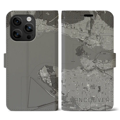 【バンクーバー（カナダ）】地図柄iPhoneケース（手帳タイプ）モノトーン・iPhone 16 用