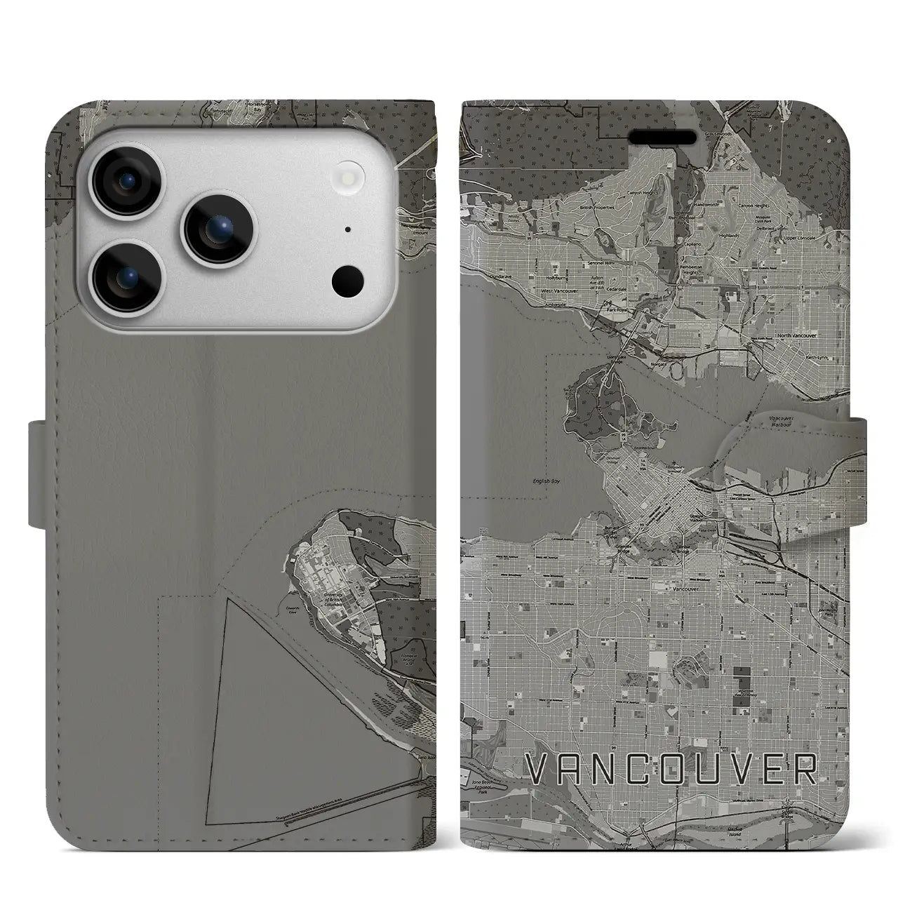 【バンクーバー（カナダ）】地図柄iPhoneケース（手帳タイプ）