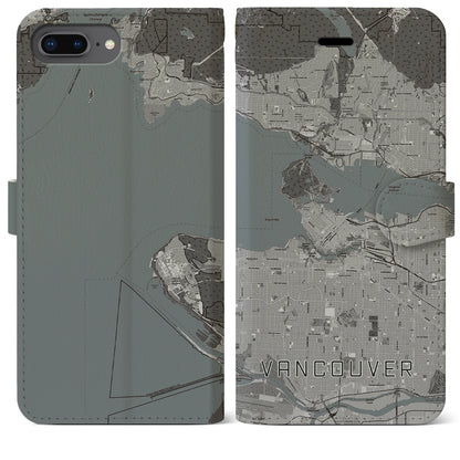 【バンクーバー（カナダ）】地図柄iPhoneケース（手帳タイプ）モノトーン・iPhone 8Plus /7Plus / 6sPlus / 6Plus 用