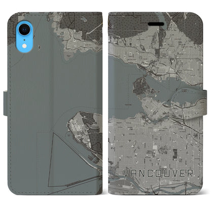 【バンクーバー（カナダ）】地図柄iPhoneケース（手帳タイプ）モノトーン・iPhone XR 用