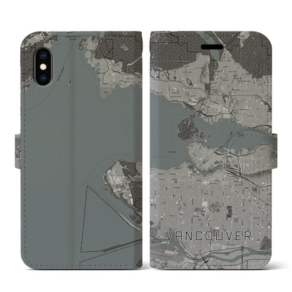 【バンクーバー（カナダ）】地図柄iPhoneケース（手帳タイプ）モノトーン・iPhone XS / X 用