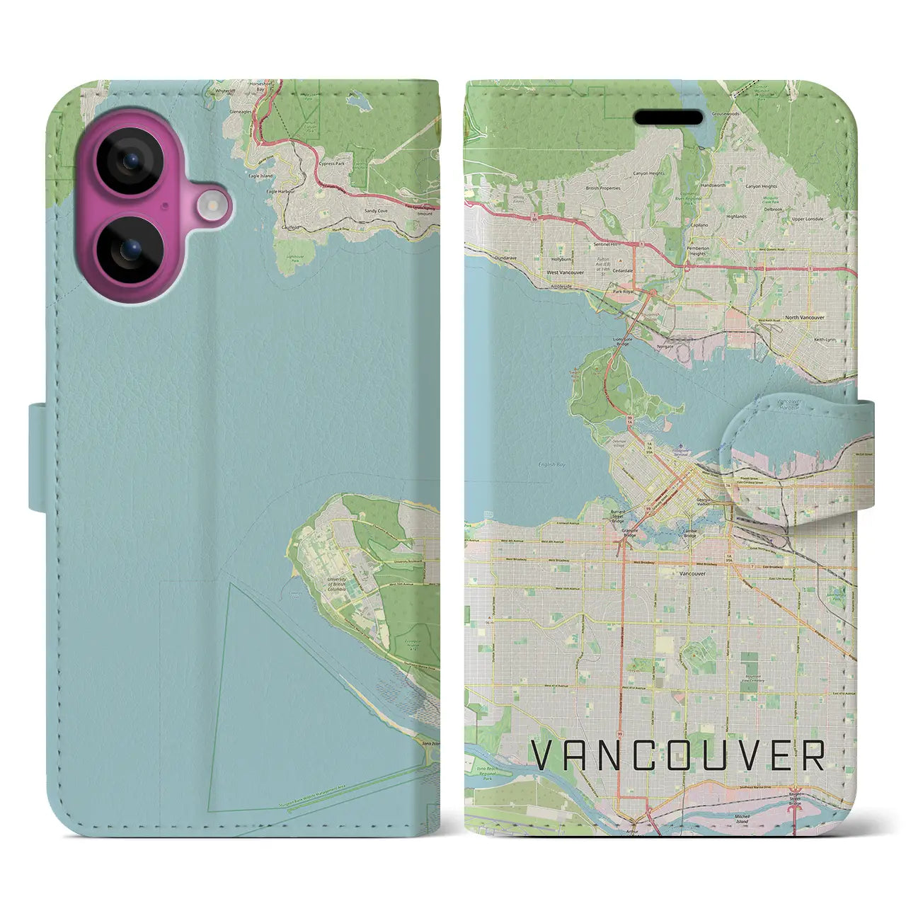 【バンクーバー（カナダ）】地図柄iPhoneケース（手帳タイプ）ナチュラル・iPhone 16 Pro 用