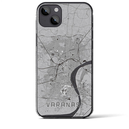 【ヴァーラーナシー（インド）】地図柄iPhoneケース（クリアタイプ）モノトーン・iPhone 14 Plus 用