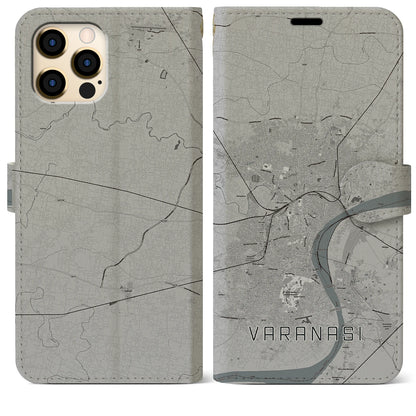 【ヴァーラーナシー（インド）】地図柄iPhoneケース（手帳タイプ）モノトーン・iPhone 12 Pro Max 用