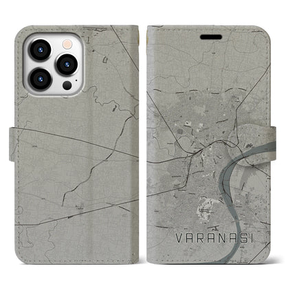 【ヴァーラーナシー（インド）】地図柄iPhoneケース（手帳タイプ）モノトーン・iPhone 13 Pro 用
