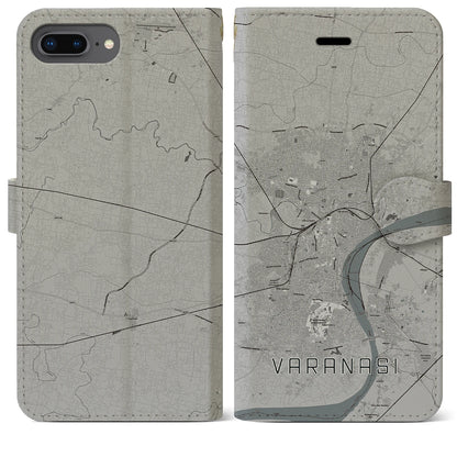 【ヴァーラーナシー（インド）】地図柄iPhoneケース（手帳タイプ）モノトーン・iPhone 8Plus /7Plus / 6sPlus / 6Plus 用
