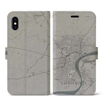 【ヴァーラーナシー（インド）】地図柄iPhoneケース（手帳タイプ）モノトーン・iPhone XS / X 用