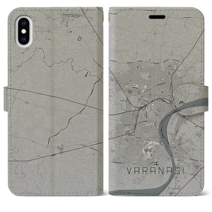 【ヴァーラーナシー（インド）】地図柄iPhoneケース（手帳タイプ）モノトーン・iPhone XS Max 用