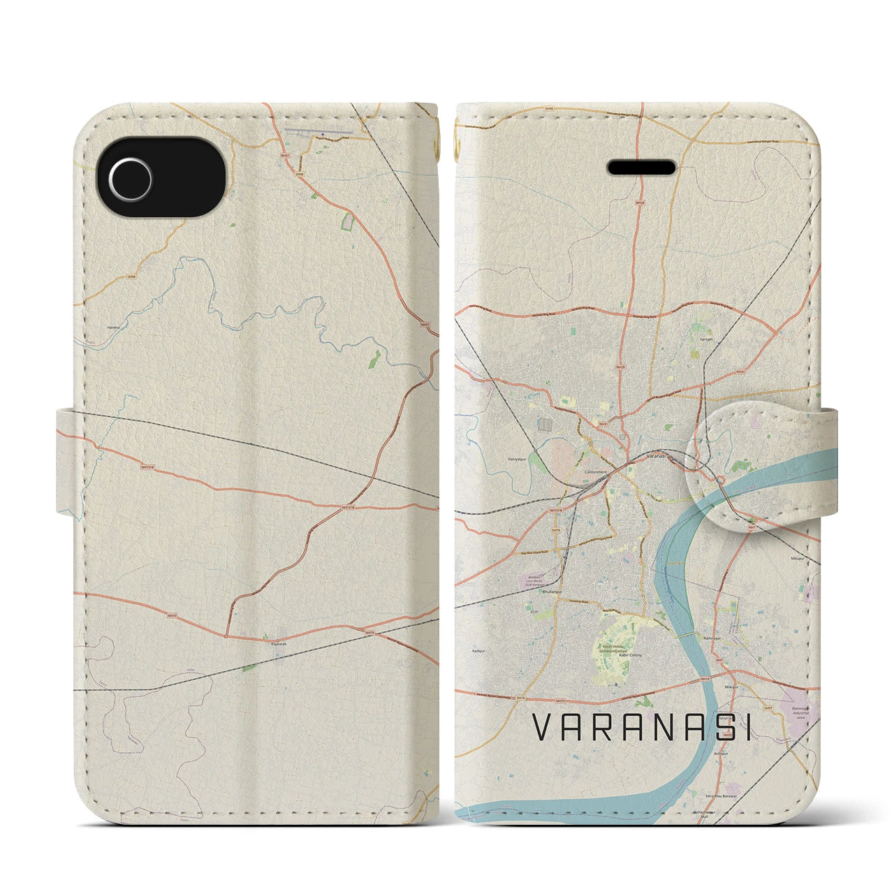 【ヴァーラーナシー（インド）】地図柄iPhoneケース（手帳タイプ）