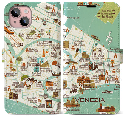 【ヴェネツィア（イラスト）】イラストマップiPhoneケース（手帳タイプ）ブライト・iPhone 15 Plus 用