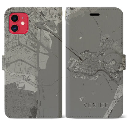 【ヴェネツィア2（イタリア）】地図柄iPhoneケース（手帳タイプ）モノトーン・iPhone 11 用