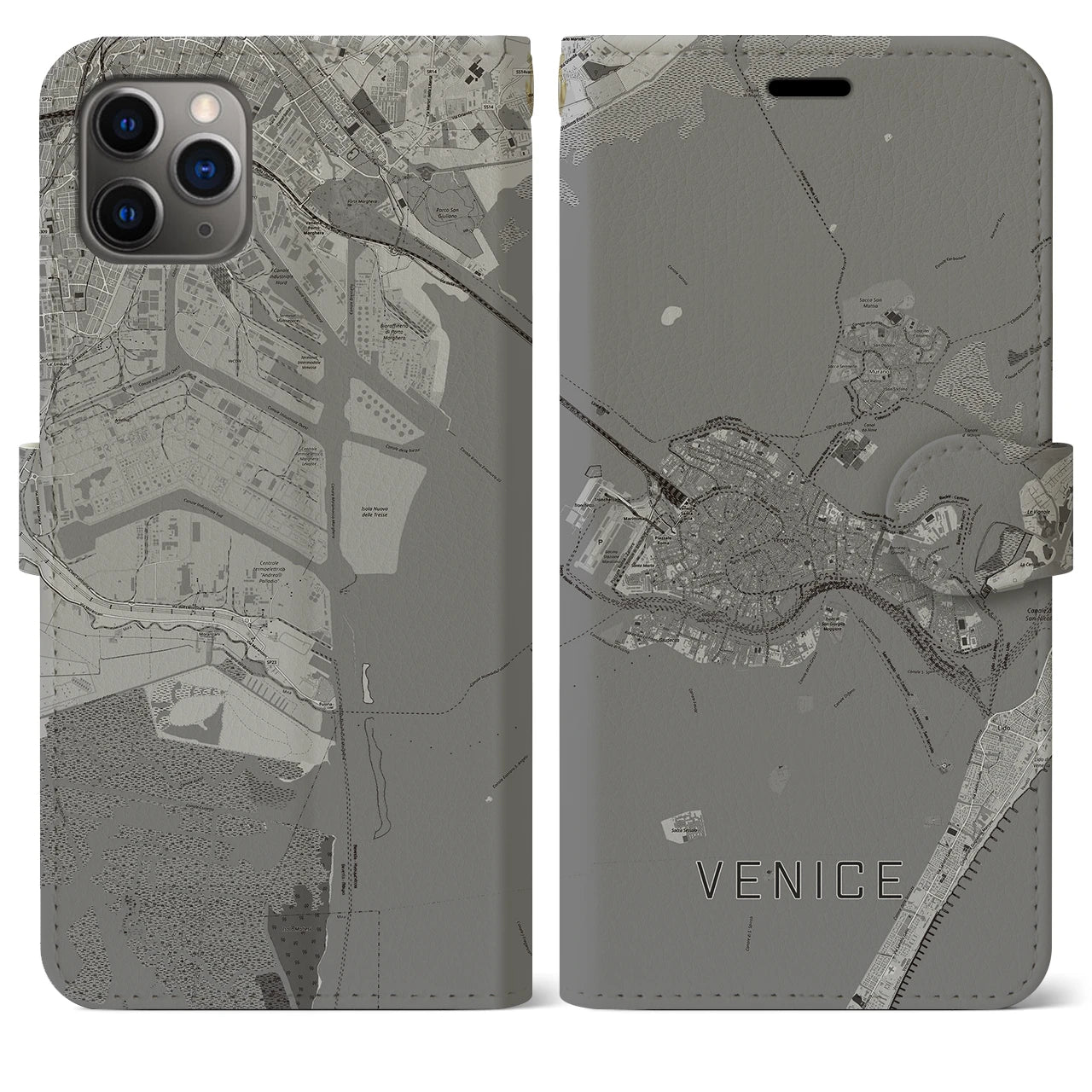 【ヴェネツィア2】地図柄iPhoneケース（手帳両面タイプ・モノトーン）iPhone 11 Pro Max 用