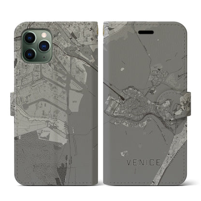 【ヴェネツィア2（イタリア）】地図柄iPhoneケース（手帳タイプ）モノトーン・iPhone 11 Pro 用