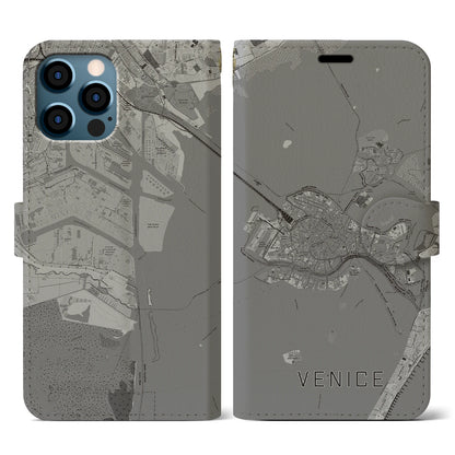 【ヴェネツィア2（イタリア）】地図柄iPhoneケース（手帳タイプ）モノトーン・iPhone 12 / 12 Pro 用