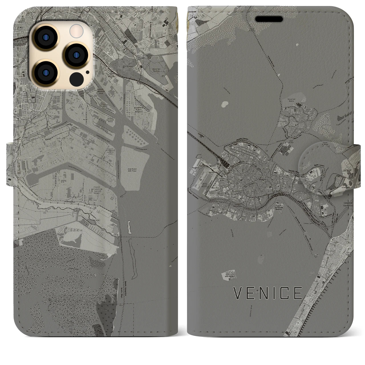 【ヴェネツィア2】地図柄iPhoneケース（手帳両面タイプ・モノトーン）iPhone 12 Pro Max 用