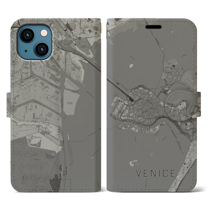 【ヴェネツィア2（イタリア）】地図柄iPhoneケース（手帳タイプ）モノトーン・iPhone 13 用