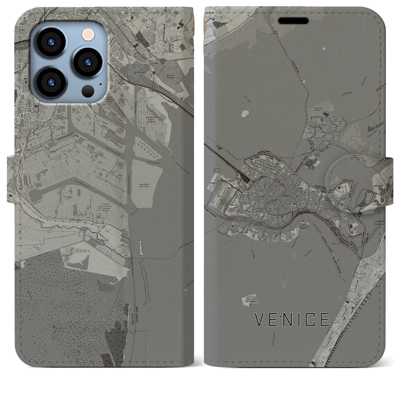 【ヴェネツィア2】地図柄iPhoneケース（手帳両面タイプ・モノトーン）iPhone 13 Pro Max 用