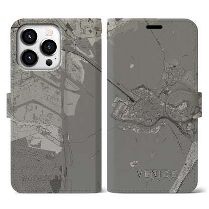 【ヴェネツィア2（イタリア）】地図柄iPhoneケース（手帳タイプ）モノトーン・iPhone 13 Pro 用